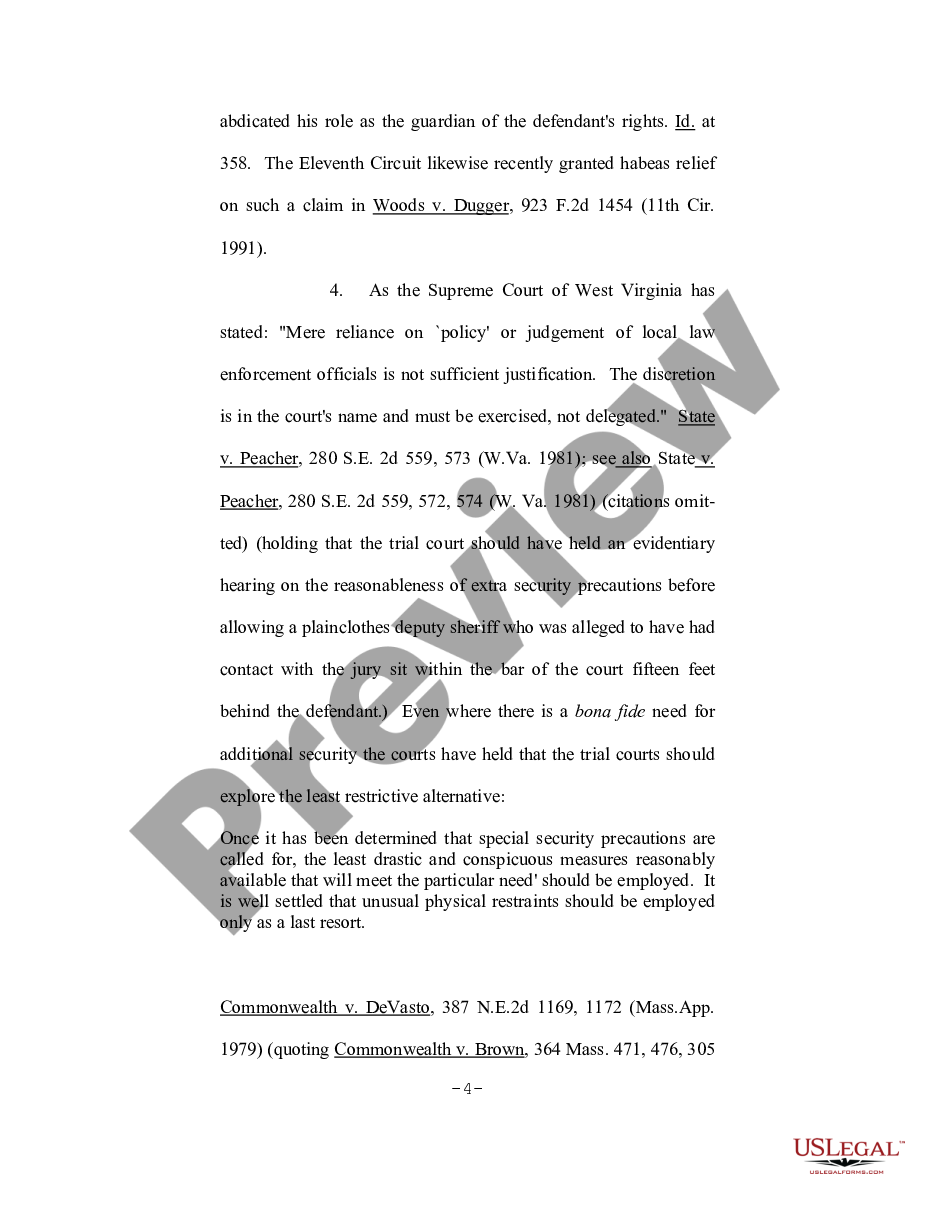 page 3 Motion to Preclude the Sheriff's Department from Bringing Defendant Into Court in Shackles, and to Limit Number of Uniformed Officers in Courtroom preview