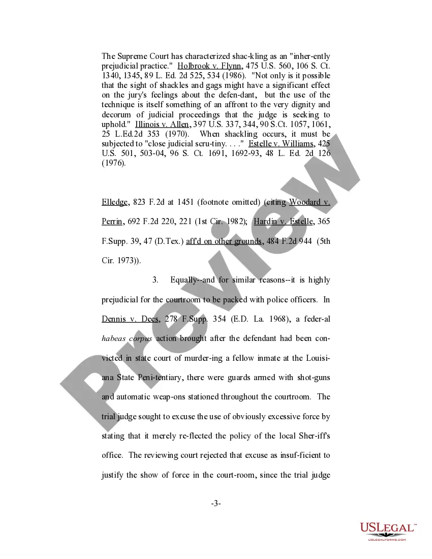 Get Motion to Preclude the Sheriff's Department from Bringing Defendant Into Court in Shackles, and to Limit Number of Uniformed Officers in Courtroom Preview Motion to Preclude the Sheriff's Department from Bringing Defendant Into Court in Shackles, and to Limit Number of Uniformed Officers in Courtroom