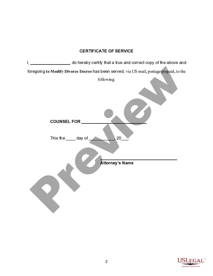 Get Motion to Modify or Amend Divorce Decree to Provide for Decrease in Amount of Child Support Preview Motion to Modify or Amend Divorce Decree to Provide for Decrease in Amount of Child Support