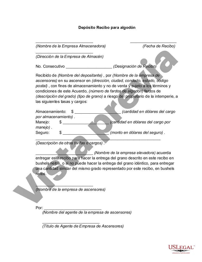 Preview Recibo de almacén de algodón