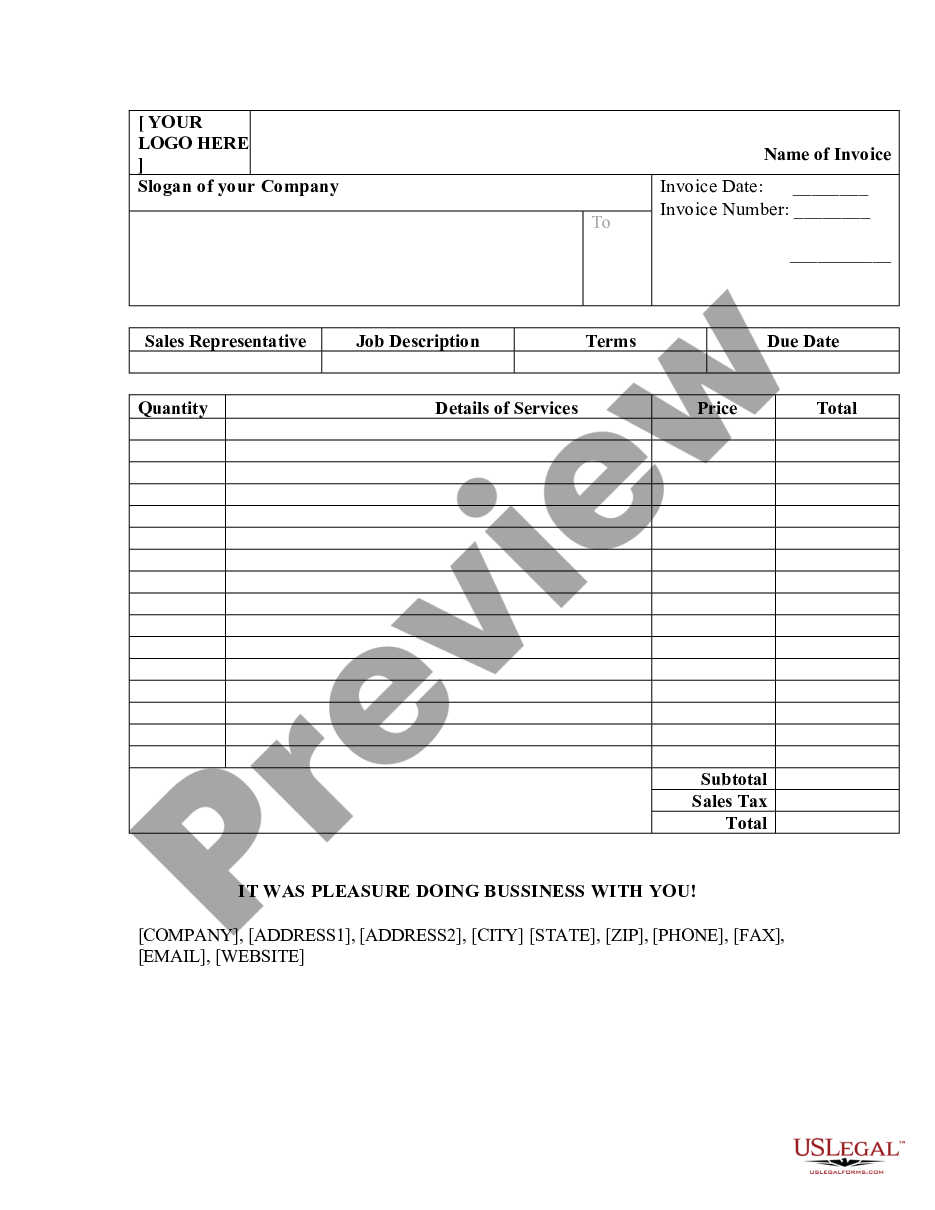 Service Invoice US Legal Forms