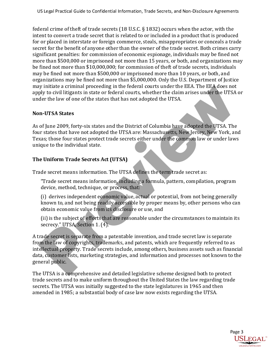 page 2 USLegal Practical Guide to Confidential Information, Trade Secrets and NonDisclosure Agreements preview