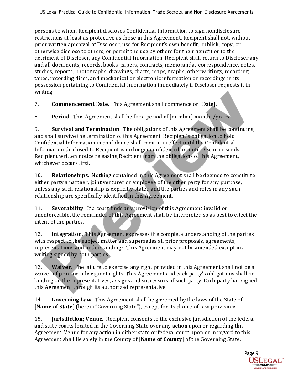 page 8 USLegal Practical Guide to Confidential Information, Trade Secrets and NonDisclosure Agreements preview