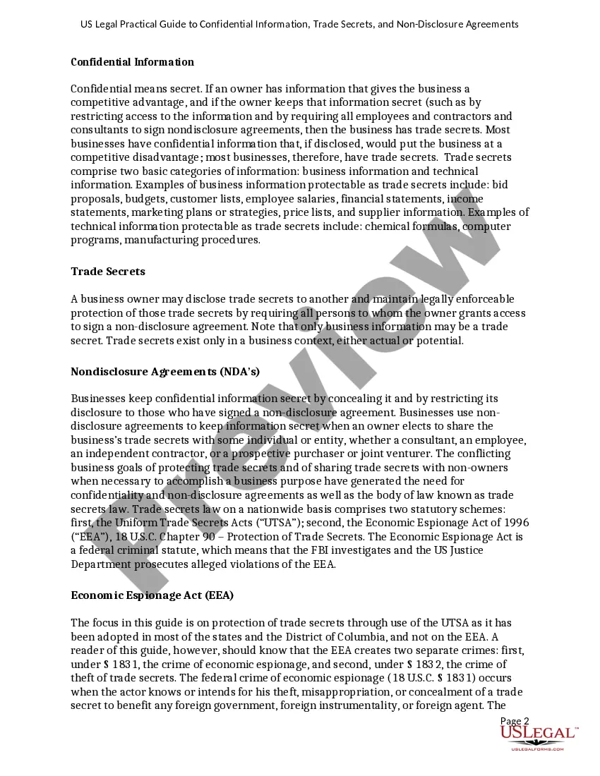 Get USLegal Practical Guide to Confidential Information, Trade Secrets and NonDisclosure Agreements Preview USLegal Practical Guide to Confidential Information, Trade Secrets and NonDisclosure Agreements