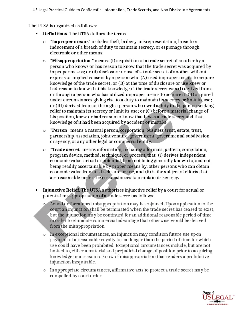 Get USLegal Practical Guide to Confidential Information, Trade Secrets and NonDisclosure Agreements Preview USLegal Practical Guide to Confidential Information, Trade Secrets and NonDisclosure Agreements