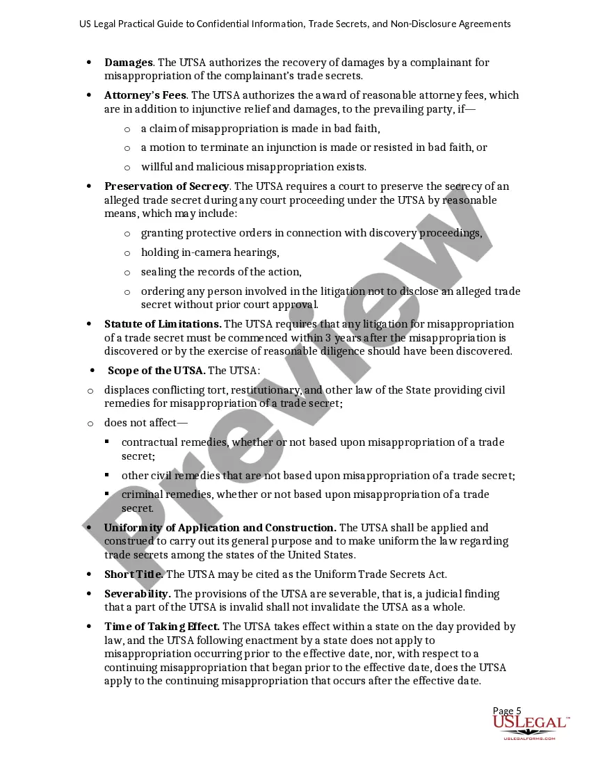Get USLegal Practical Guide to Confidential Information, Trade Secrets and NonDisclosure Agreements Preview USLegal Practical Guide to Confidential Information, Trade Secrets and NonDisclosure Agreements