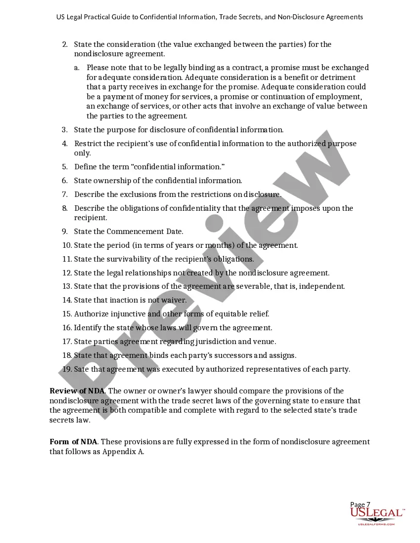 Get USLegal Practical Guide to Confidential Information, Trade Secrets and NonDisclosure Agreements Preview USLegal Practical Guide to Confidential Information, Trade Secrets and NonDisclosure Agreements