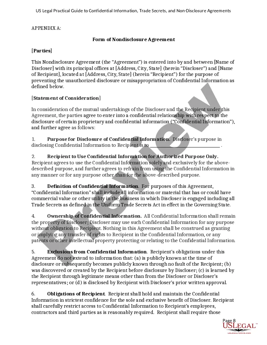 Get USLegal Practical Guide to Confidential Information, Trade Secrets and NonDisclosure Agreements Preview USLegal Practical Guide to Confidential Information, Trade Secrets and NonDisclosure Agreements
