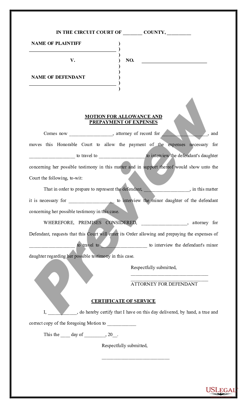 Motion for Allowance and Prepayment of Expenses - Motion Expenses | US ...