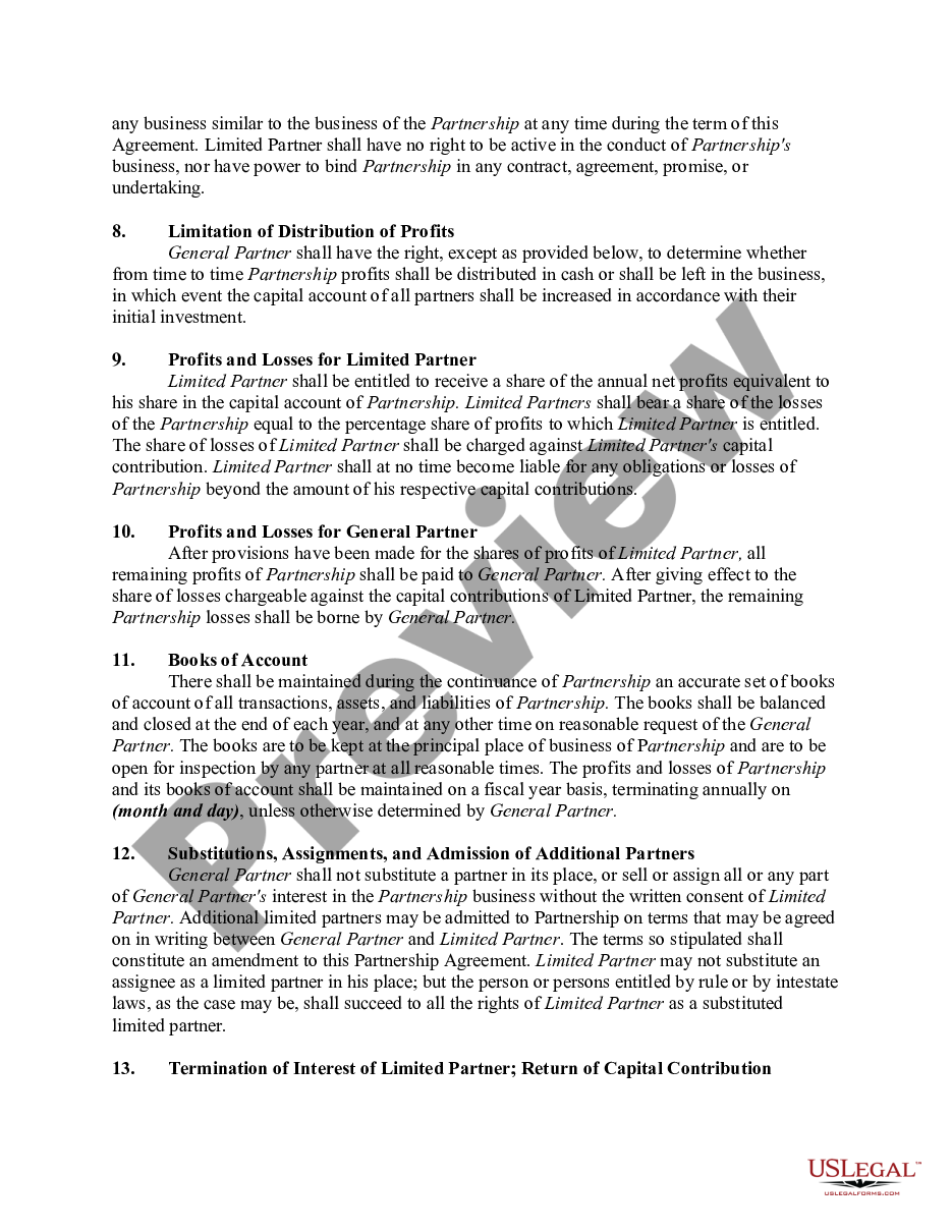 page 1 Limited Partnership Agreement Between Limited Liability Company and Limited Partner preview