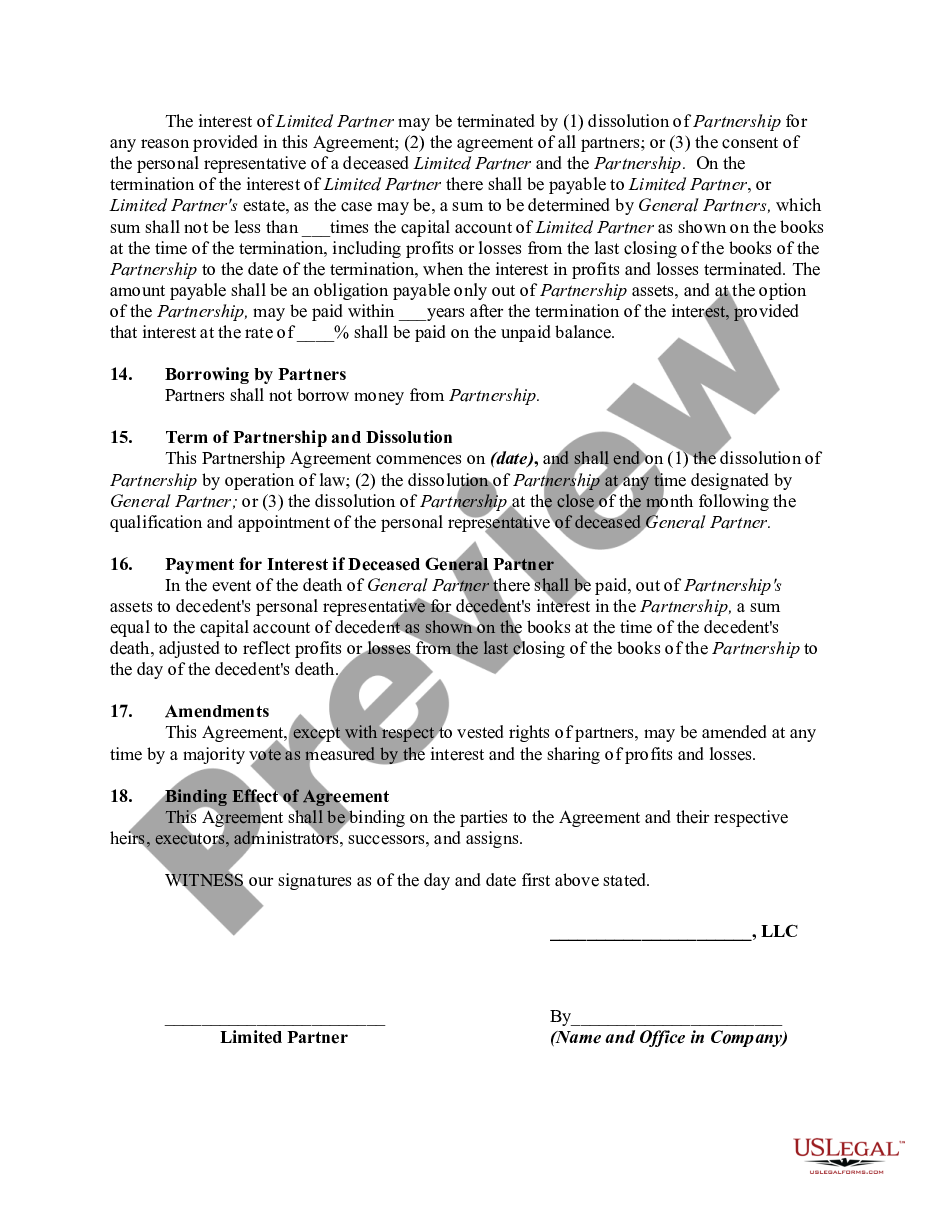 page 2 Limited Partnership Agreement Between Limited Liability Company and Limited Partner preview