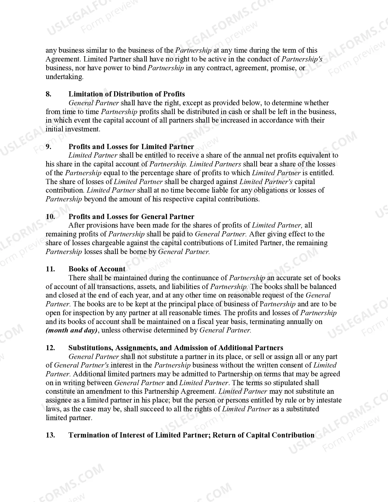 Preview Limited Partnership Agreement Between Limited Liability Company and Limited Partner