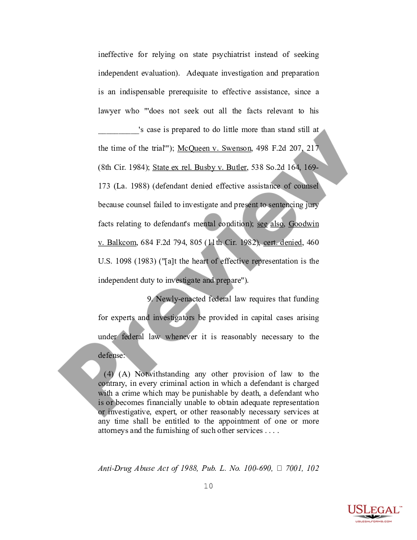 page 9 Ex Parte Motion for Funds for Expert Assistance in the Fields of Psychiatry - Psychology and Mitigation Investigation preview