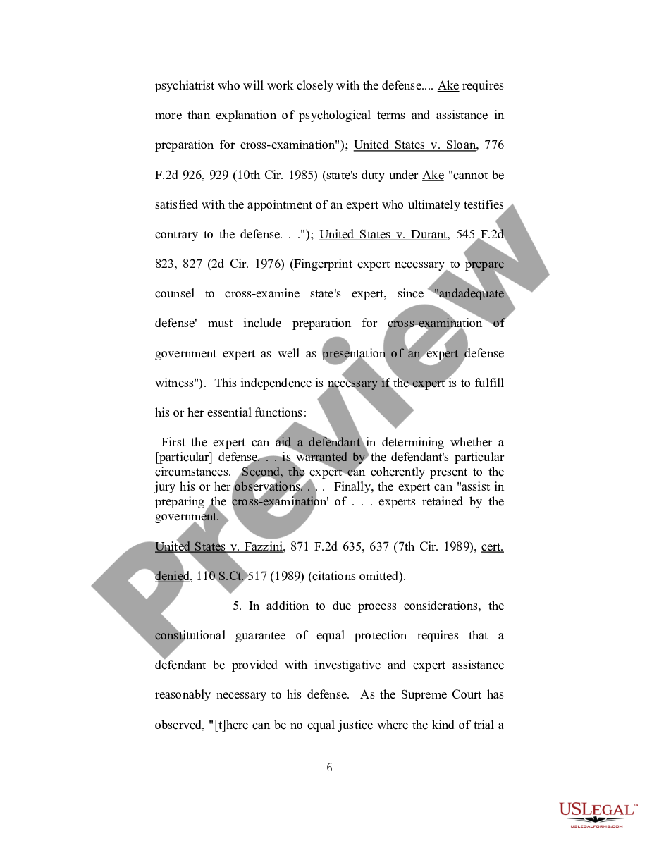 page 5 Ex Parte Motion for Funds for Expert Assistance in the Fields of Psychiatry - Psychology and Mitigation Investigation preview