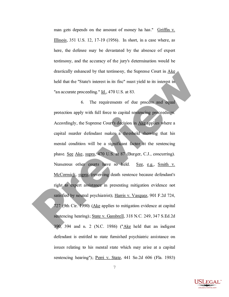 page 6 Ex Parte Motion for Funds for Expert Assistance in the Fields of Psychiatry - Psychology and Mitigation Investigation preview
