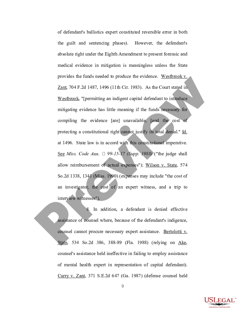page 8 Ex Parte Motion for Funds for Expert Assistance in the Fields of Psychiatry - Psychology and Mitigation Investigation preview