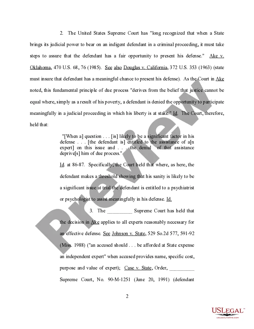 Get Ex Parte Motion for Funds for Expert Assistance in the Fields of Psychiatry - Psychology and Mitigation Investigation Preview Ex Parte Motion for Funds for Expert Assistance in the Fields of Psychiatry - Psychology and Mitigation Investigation