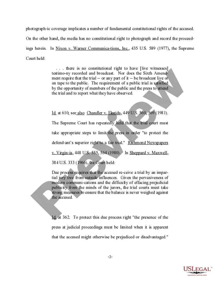 Preview Motion to Prohibit Electronic and Photographic Coverage