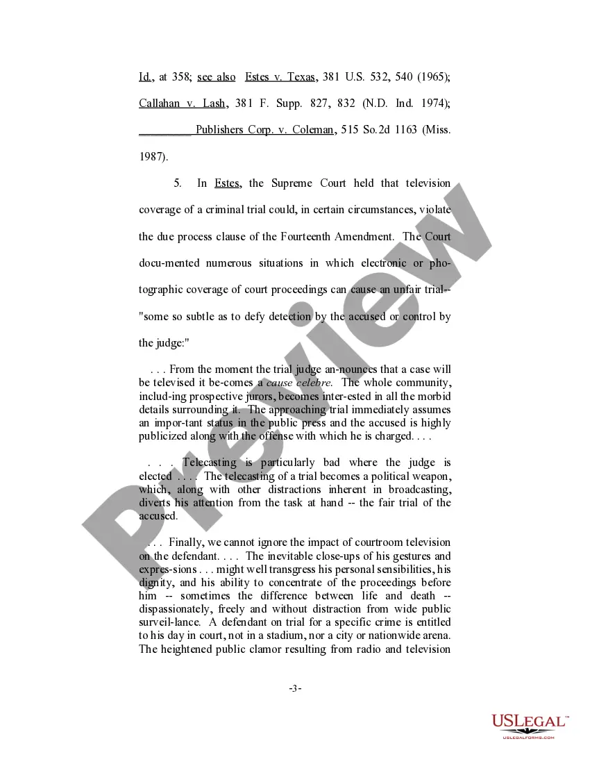 Preview Motion to Prohibit Electronic and Photographic Coverage