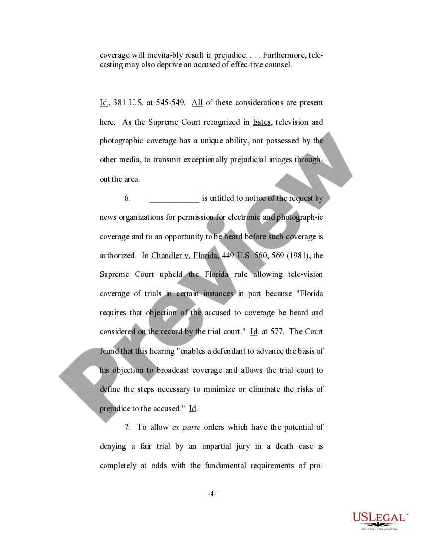 Preview Motion to Prohibit Electronic and Photographic Coverage