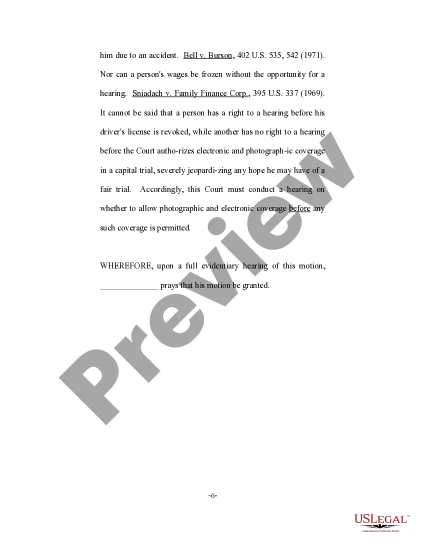 Preview Motion to Prohibit Electronic and Photographic Coverage