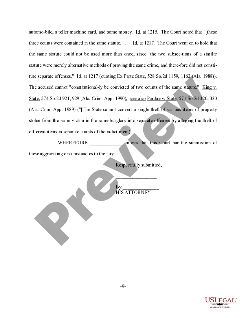 Get Motion to Bar Use of Certain Aggravating Circumstances Preview Motion to Bar Use of Certain Aggravating Circumstances