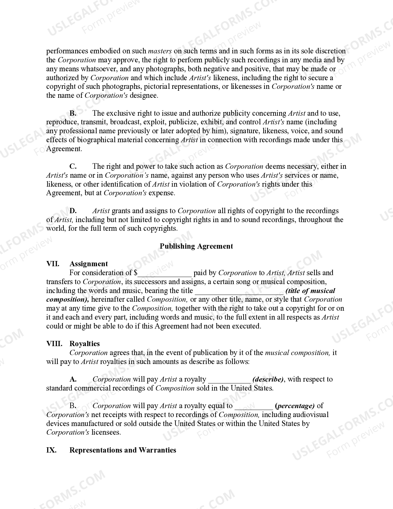 New Jersey Recording Agreement and Contract with Publisher for ...