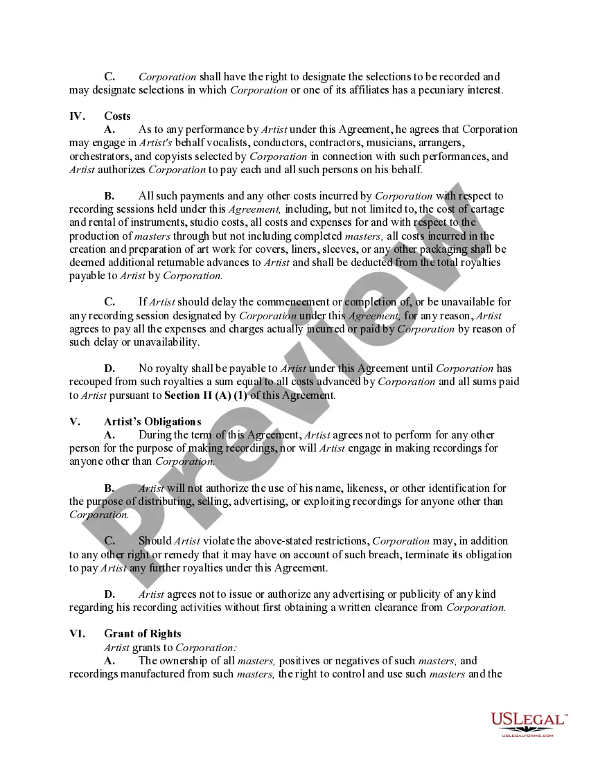 Get Recording Agreement and Contract with Publisher for Exploitation of Musical Compositions Preview Recording Agreement and Contract with Publisher for Exploitation of Musical Compositions