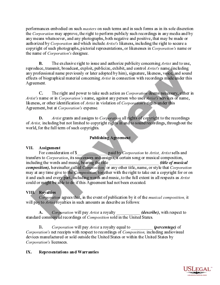 Get Recording Agreement and Contract with Publisher for Exploitation of Musical Compositions Preview Recording Agreement and Contract with Publisher for Exploitation of Musical Compositions