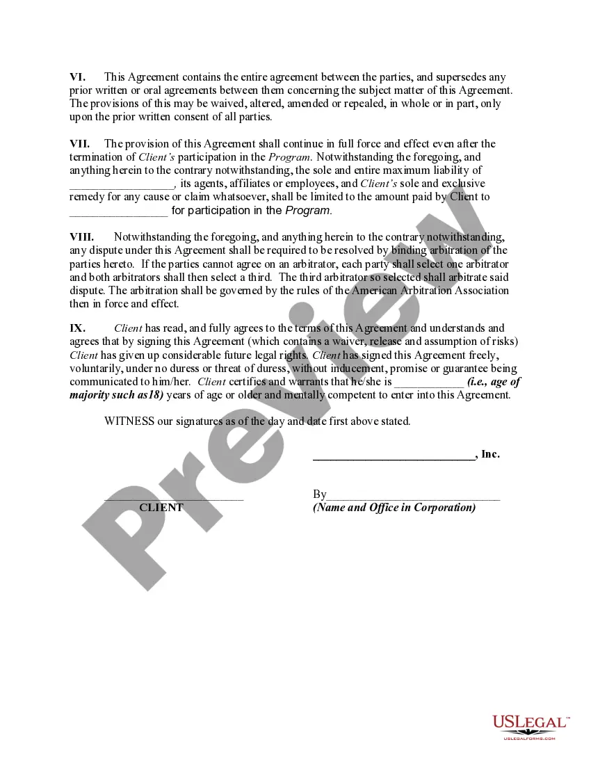 Get Agreement to Participate in Fitness and Dietary Program Preview Agreement to Participate in Fitness and Dietary Program