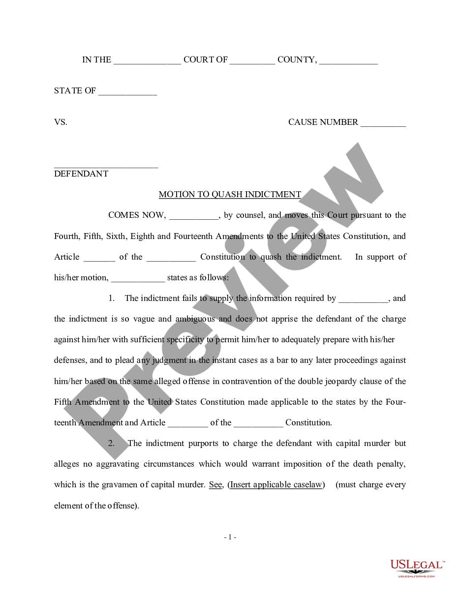 page 0 Motion to Quash Indictment preview