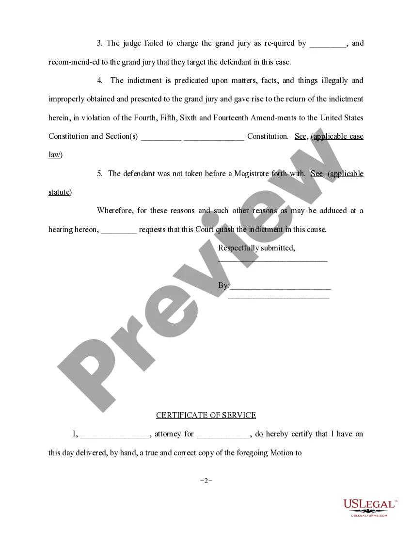 Get Motion to Quash Indictment Preview Motion to Quash Indictment