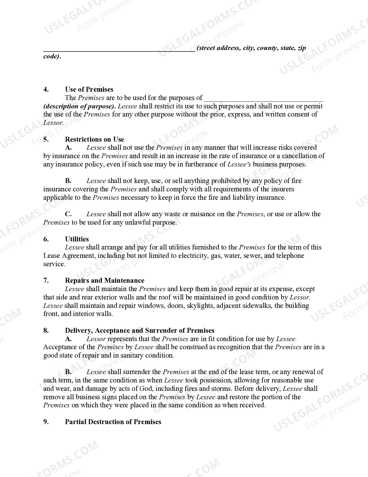 Preview Lease of Business Premises - Real Estate Rental
