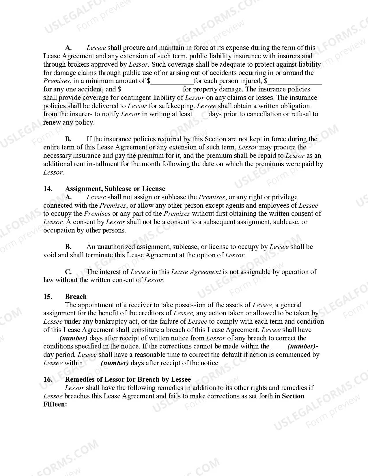 Preview Lease of Business Premises - Real Estate Rental