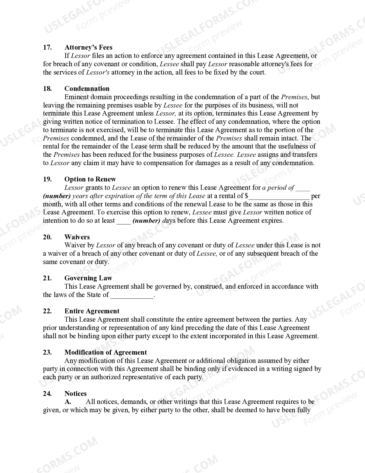 Preview Lease of Business Premises - Real Estate Rental