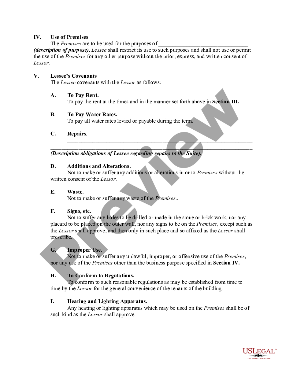 page 1 Short Form Lease of Office Space - Real Estate Rental preview