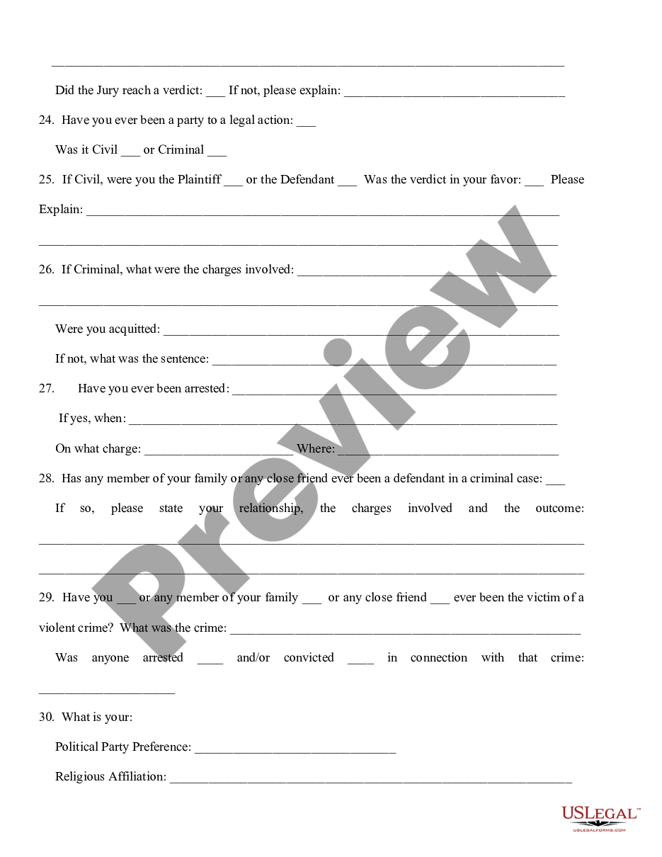 page 5 Important Juror Questionnaire preview