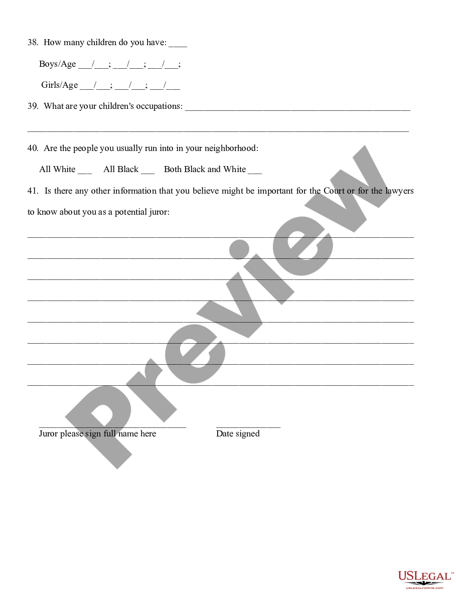 page 7 Important Juror Questionnaire preview