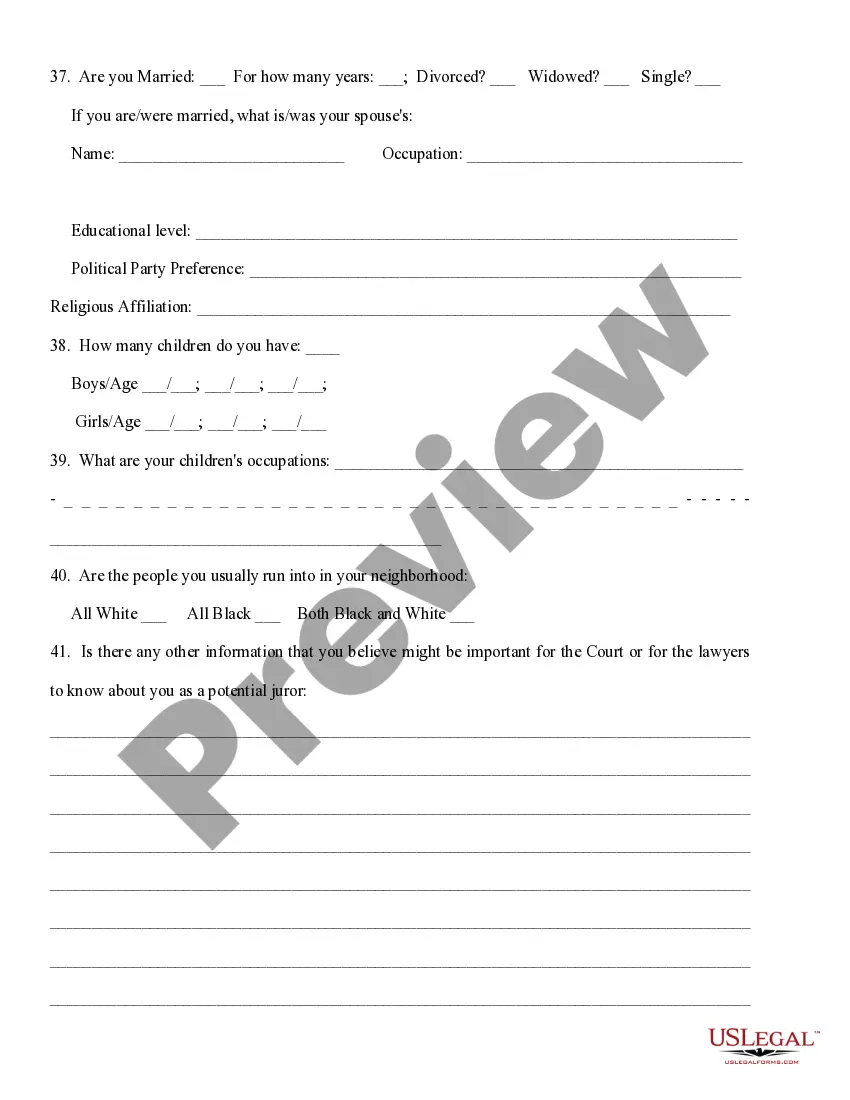 Get Important Juror Questionnaire Preview Important Juror Questionnaire