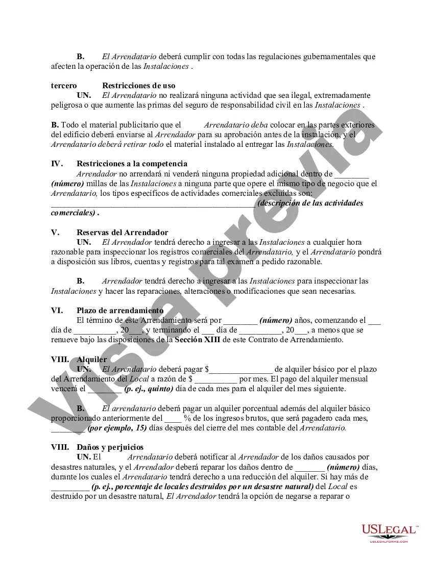 Preview Arrendamiento de tienda minorista con alquiler adicional basado en el porcentaje de ingresos brutos - Bienes raíces