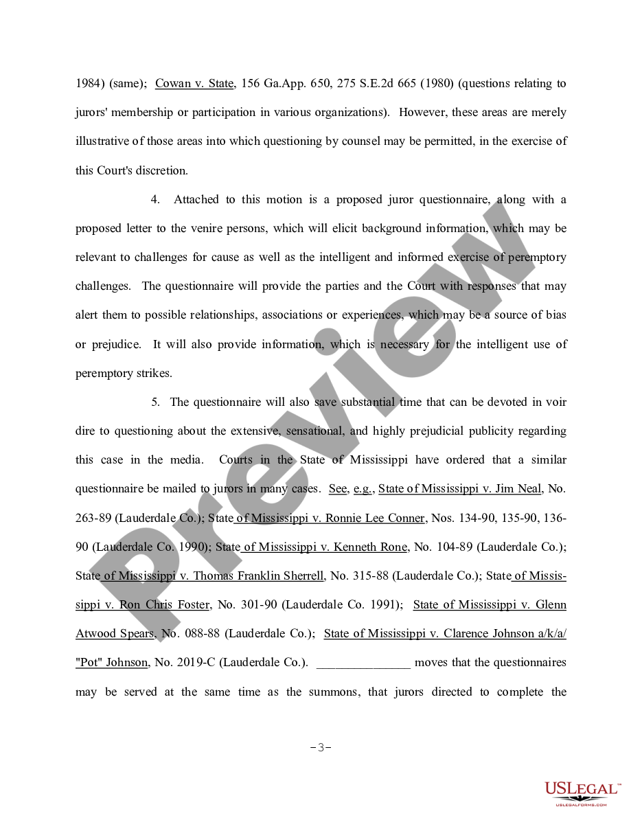 page 2 Motion for an Order Requiring that Juror Questionnaires be Sent With the Juror Summons to Each Prospective Juror preview