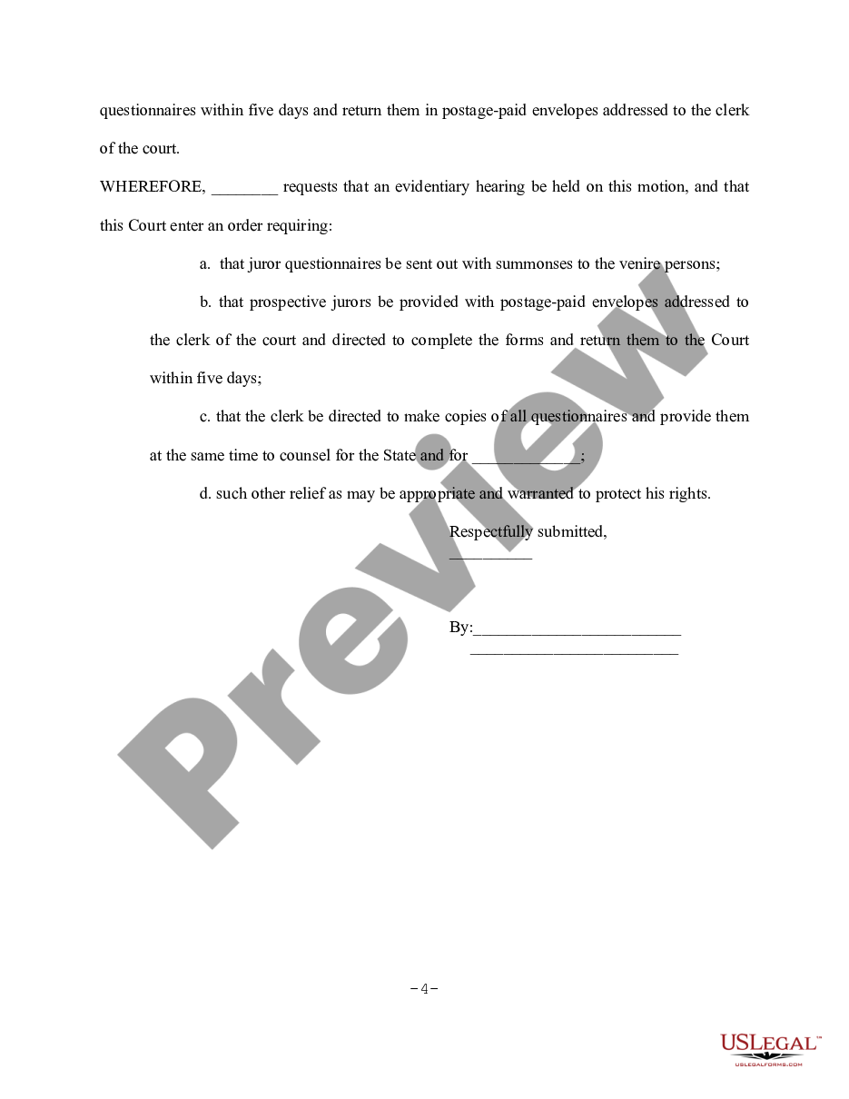 page 3 Motion for an Order Requiring that Juror Questionnaires be Sent With the Juror Summons to Each Prospective Juror preview