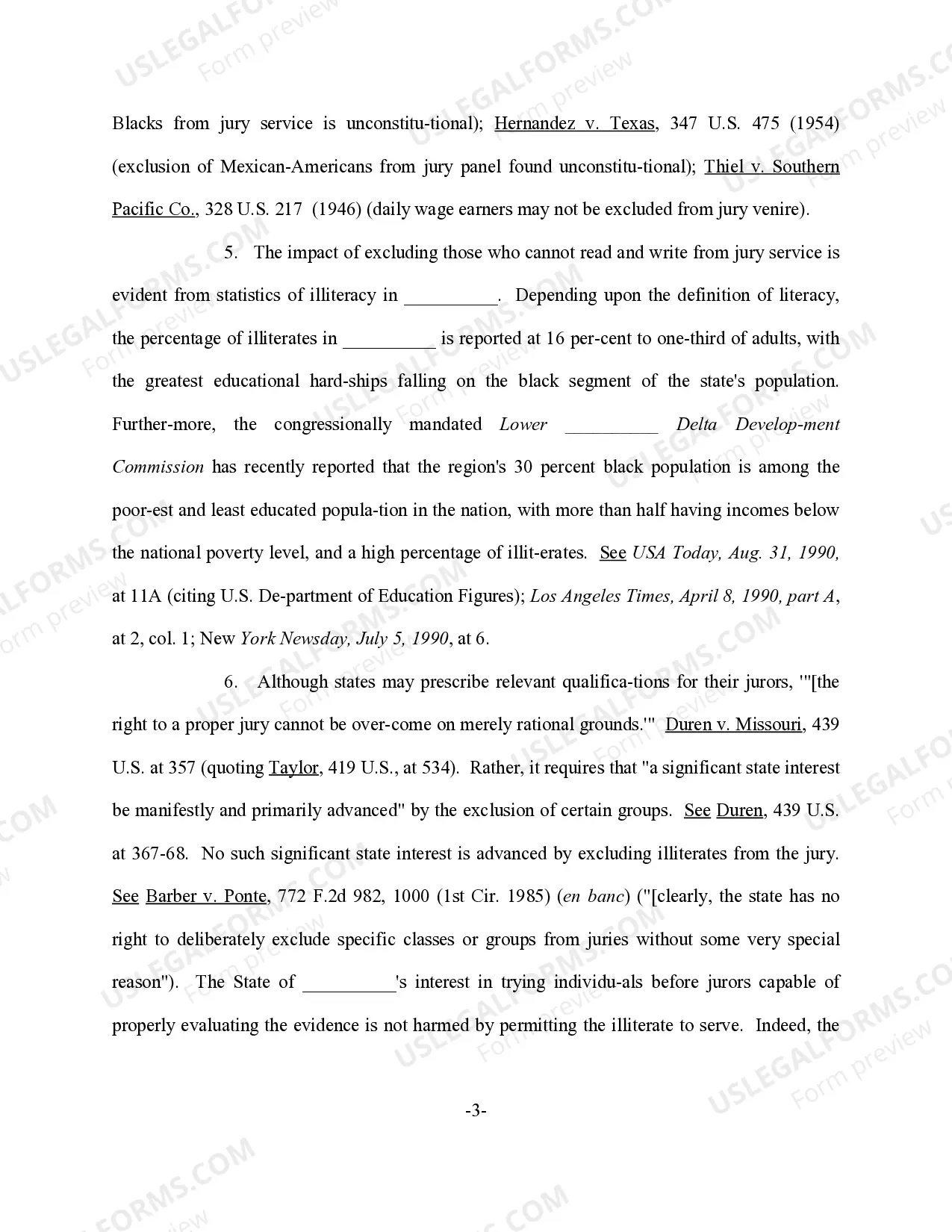 Preview Motion to Declare Unconstitutional the Discriminatory Exclusion of Illiterates from the Jury