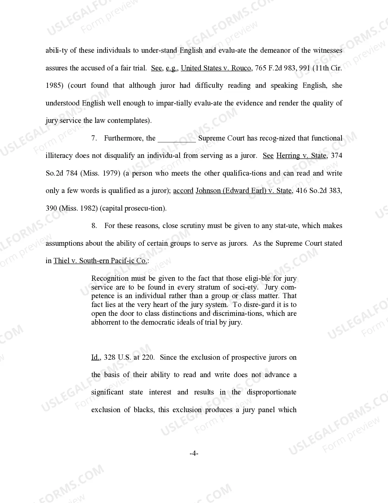 Preview Motion to Declare Unconstitutional the Discriminatory Exclusion of Illiterates from the Jury