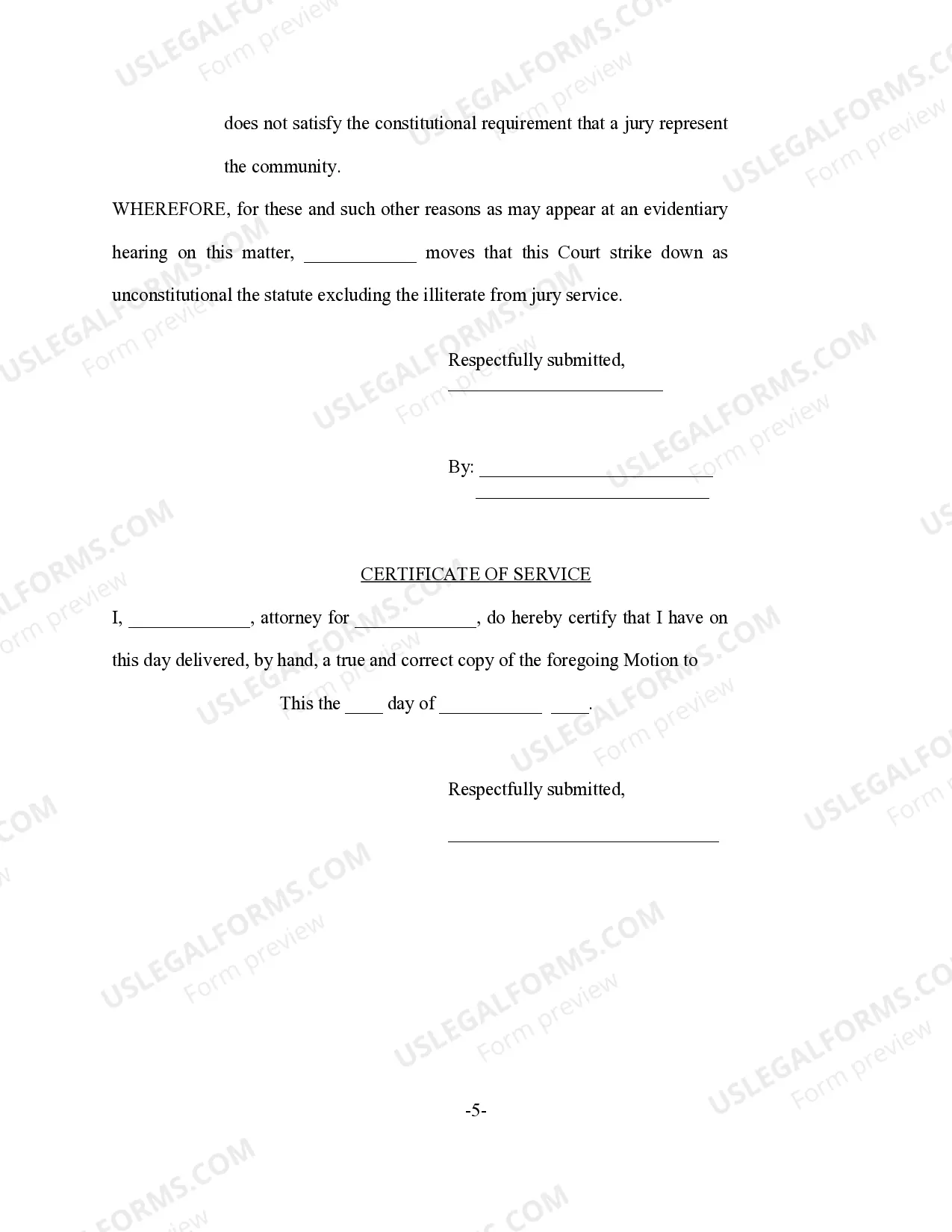 Preview Motion to Declare Unconstitutional the Discriminatory Exclusion of Illiterates from the Jury