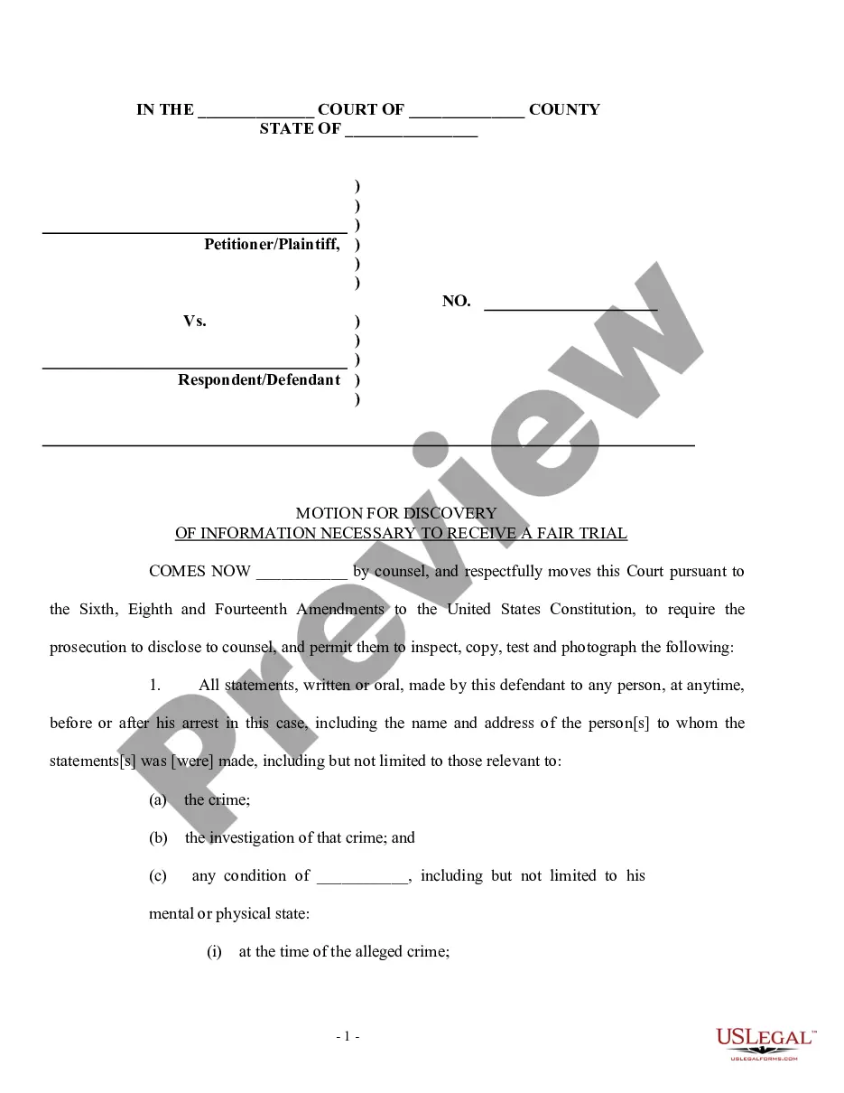 Motion Discovery Form Sample For Parents | US Legal Forms