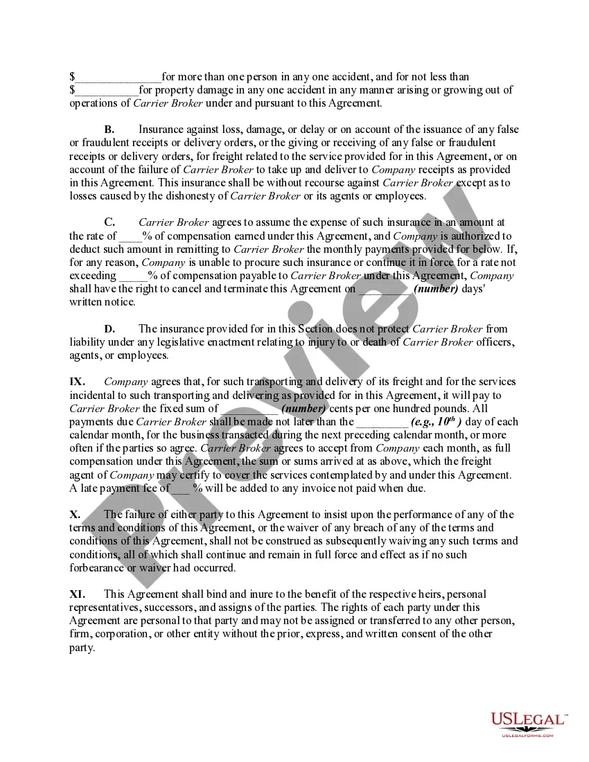 Preview Exclusive Shipping Agreement Between Licensed Transportation Broker and Organization