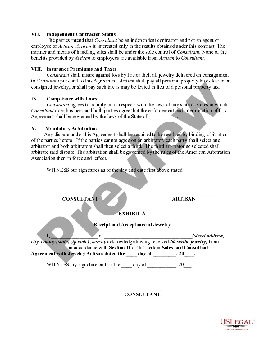 Get Sales and Marketing Consultant Agreement with Jewelry Artisan Preview Sales and Marketing Consultant Agreement with Jewelry Artisan
