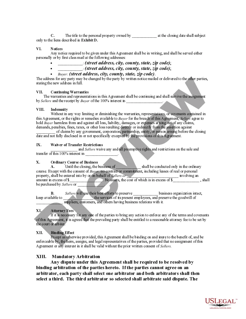 Preview Agreement for Sale of all Rights, Title and Interest in Limited Liability Company for Membership Units in another Limited Liability Company along with Assignment of Membership Units