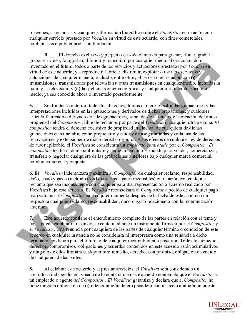Preview Acuerdo entre compositor y vocalista sobre la grabación de un musical